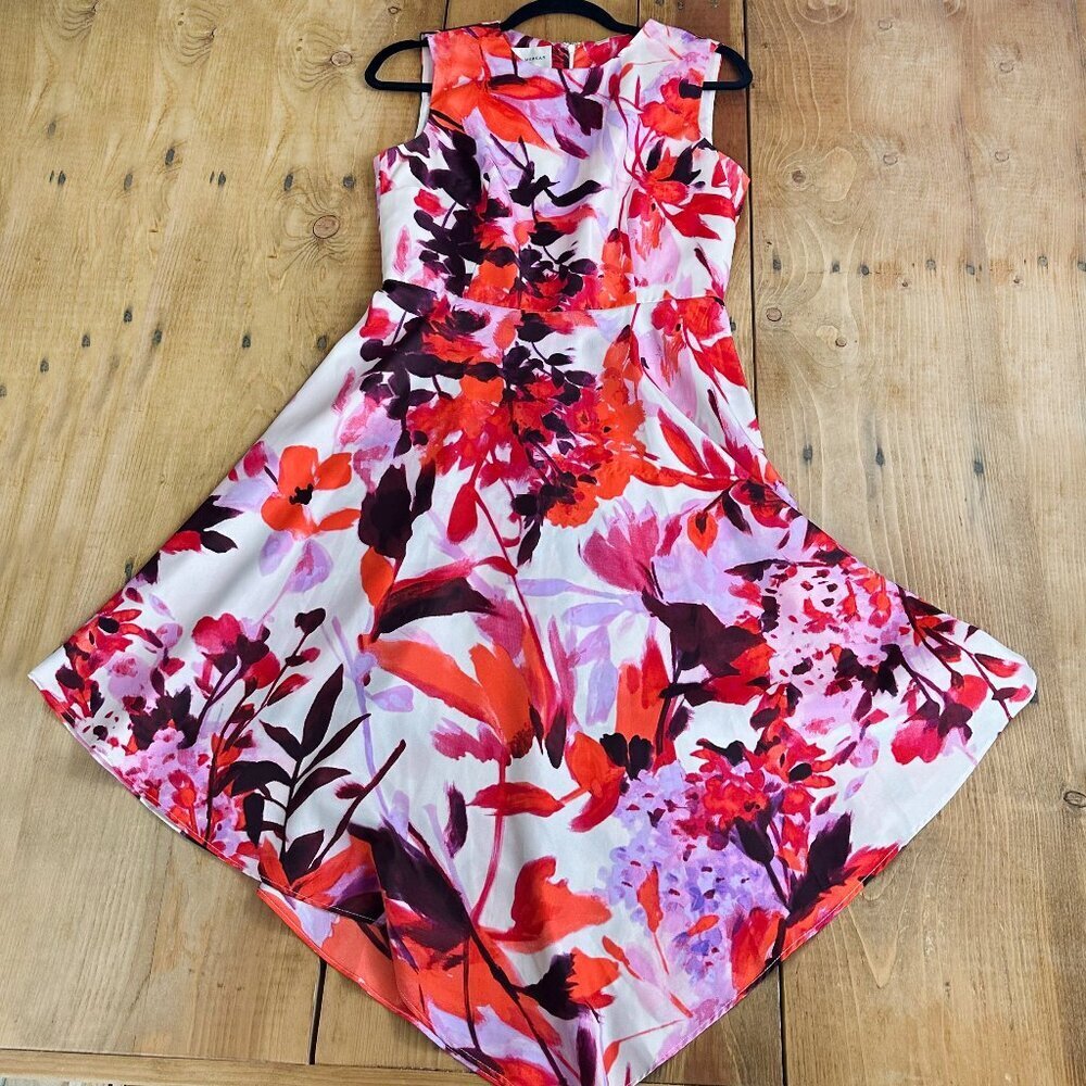 Donna Morgan Floral Pattern Dress Handkerchief Bottom 6 Red Pink White‎